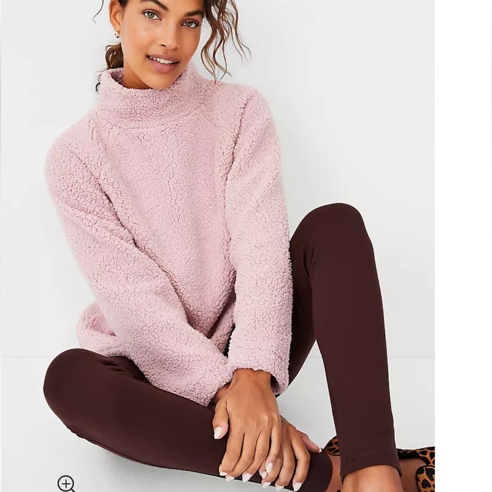Ann Taylor Mock Neck Sherpa Sweater in Liminescent Pink Size M NWT